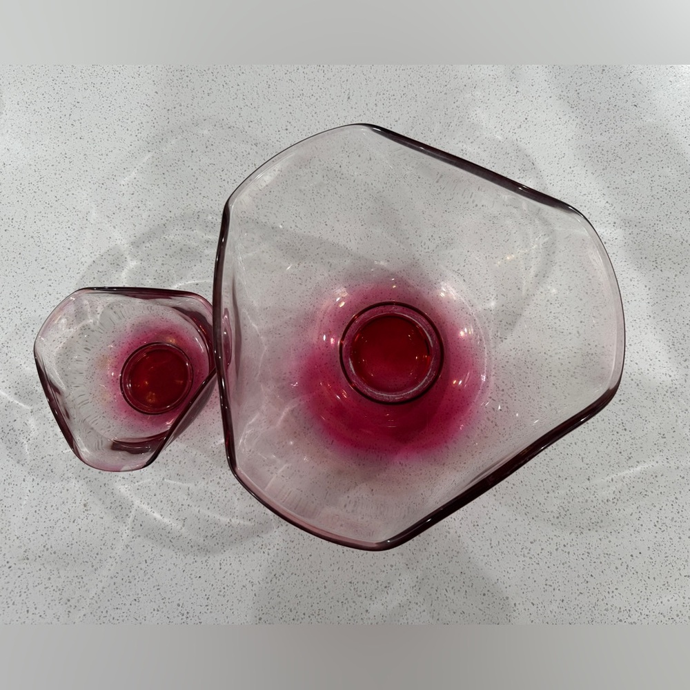 Vintage Anchor Hocking Cranberry Flash Chips and Dip Bowl Set